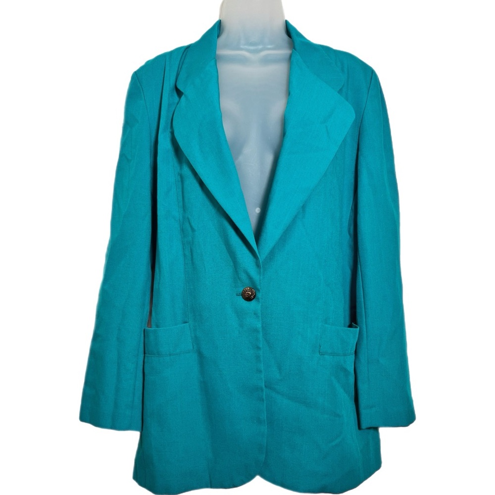 Vintage Linen Blend Oversized Teal Blazer Coat Jacket